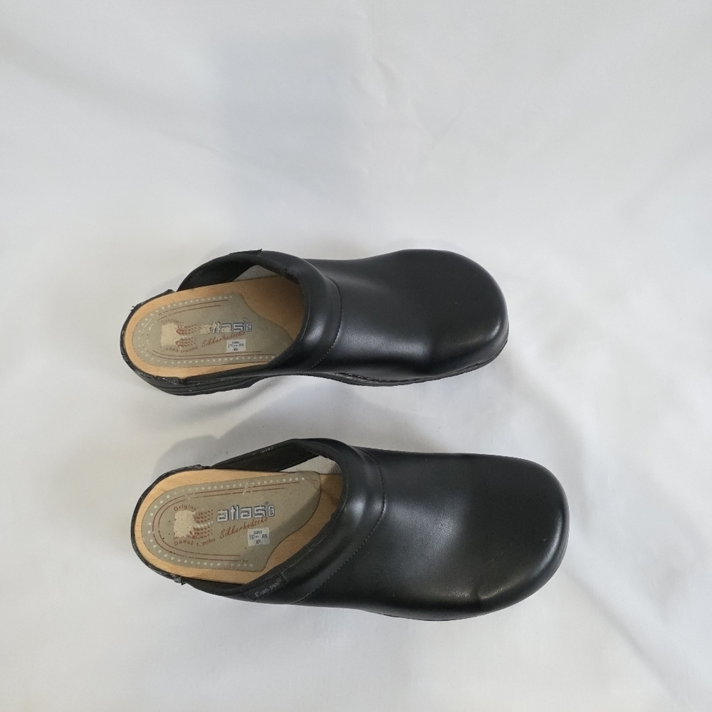 Euro-Dan Atlas Black Leather Wooden Work Chef Clogs - Picture 10 of 10